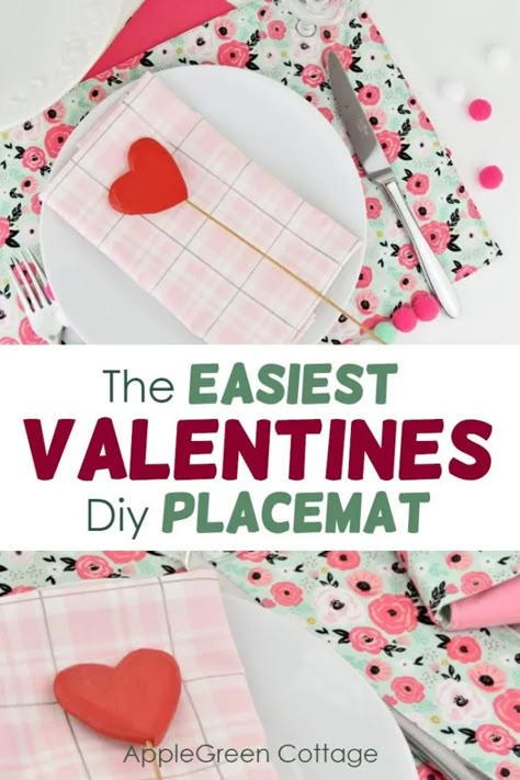 This might be the easiest and quickest way to make a placemat! See how to add a fresh touch to your dining table with these diy Valentine placemats, use the free tutorial with the pattern for placemat and then sew a set. It's the one diy Valentine home decor that you'll actually use! #sewing #freepattern #diyvalentines #valentineshomedecor Valentine Placemats, Diy Valentines Decor, Valentine Home Decor, Diy Placemats, Spring Sewing, Sewing Projects Free, Diy Valentines Decorations, Placemats Patterns, Valentines Decor