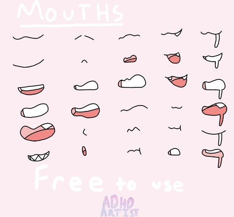 How To Draw Cartoon Mouths, Mouth Drawing Reference Gacha, Anime Mouth Smile, Gacha Smile Mouth, Drawing Anime Mouth, Cute Anime Mouth, Smiling Mouth Drawing, Cute Mouth Drawing, Cute Smile Drawing