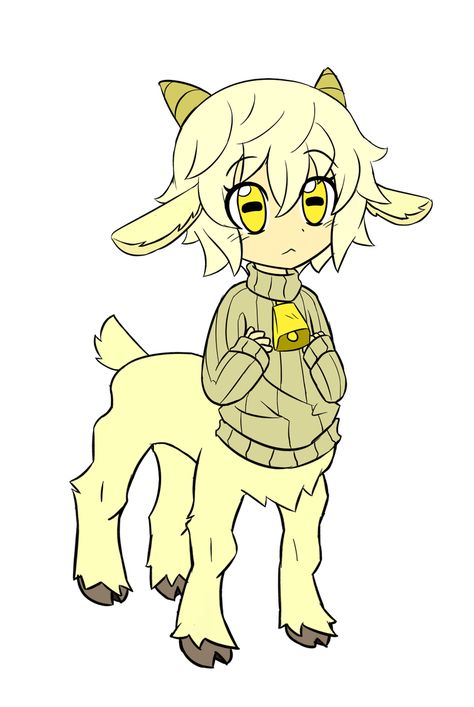 Cow Bell Drawing, Sweater White Background, Goat Ears, Anime Centaur, Cartoon Character Costume, Goat Horns, Cute Goats, Cow Bell, Art Characters