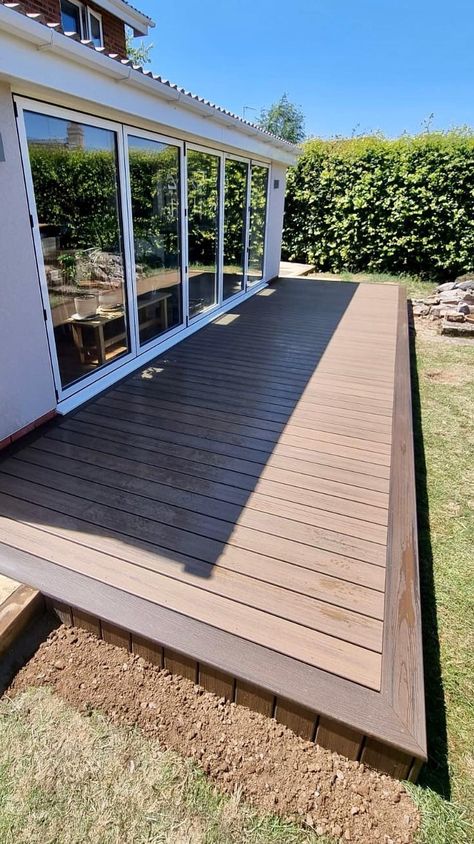 Wrap Around Composite Deck, Ground Level Composite Deck, Extend Deck Ideas, Trex Deck Layout Ideas, Deck Board Layout, Trex Deck Patterns, Picture Frame Decking Border, Floating Trex Deck Ideas, Trek Deck Ideas Design