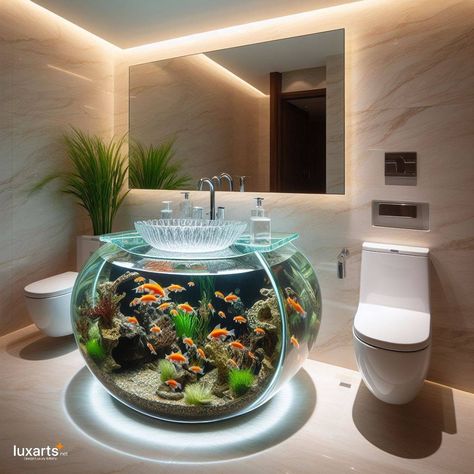 Aquarium Sink 🐟🚰 #AquariumSink #UnderwaterChic #SeasideLuxury Transform your bathroom into a marine oasis with the Aquarium Sink. Crafted to resemble a miniature underwater world, this sink adds a touch of seaside luxury to your daily routine. With its serene ambiance and captivating design, the Aquarium Sink elevates your bathroom decor to new depths. Immerse yourself in tranquility with the Aquarium Sink, where every wash is a dive into relaxation. 🌊🚿🐚 https://luxarts.net/aquarium-sink/ Amazing Fish Tanks, Aquarium Sink, Cool Fish Tanks, Water Fairy, Rest Room, Large Vanity, Aquarium Design, Underwater Lights, Tanked Aquariums