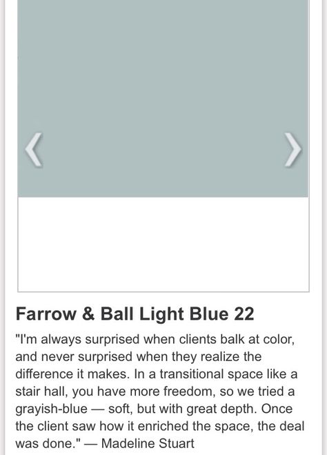 Farrow Ball Light Blue, Cool Paint Colors, Farrow And Ball Light Blue, Light Blue Rooms, Farrow And Ball Kitchen, Woodlawn Blue, Madeline Stuart, Light Blue Paints, Light Blue Walls