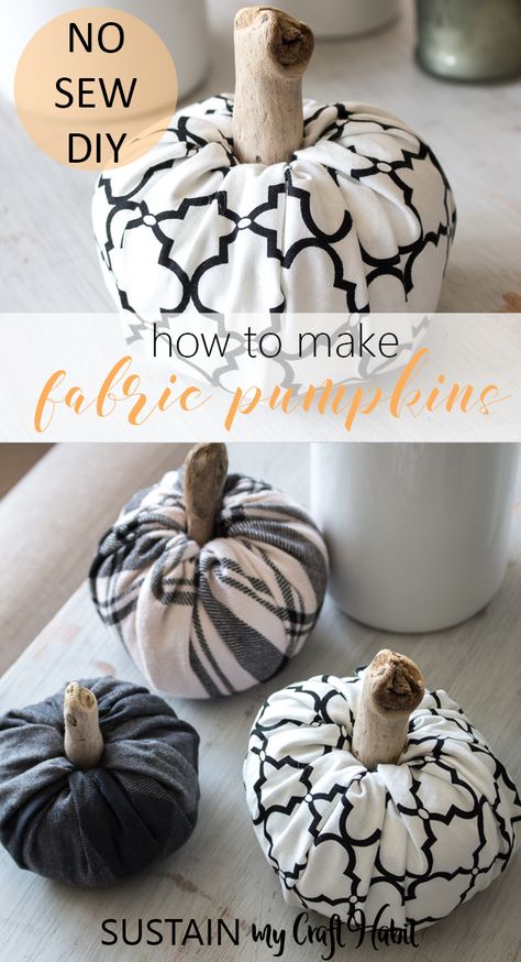 Fabric Pumpkins No Sew, Pumpkin Easy, Fabric Crafts Diy, Diy Fabric Crafts, Foam Pumpkins, Crochet Easy, Scrap Fabric, Autumn Crafts, Fabric Pumpkins