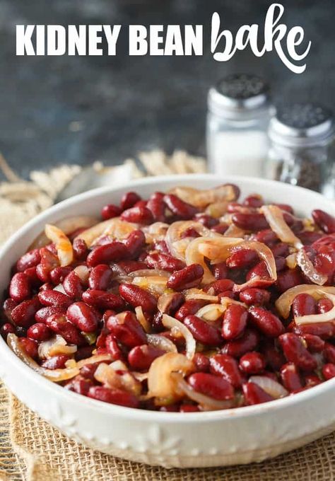 Kidney Bean Bake - Healthy fiber packed deliciousness! This easy casserole is loaded with red kidney beans and onions in a chili flavored sauce. Kidney Beans Recipe, Beans Recipe Healthy, Bean Bake, Kidney Bean Salad, Recipes With Kidney Beans, Healthy Fiber, Baked Bean Recipes, Kidney Bean, Clam Recipes