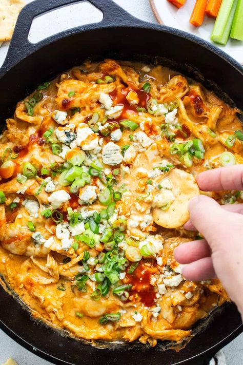 Cottage Cheese Buffalo Chicken Dip - Fit Foodie Finds Buffalo Chicken Dip Instant Pot, Cottage Cheese Buffalo Chicken, Ranch Chicken Dip, Buffalo Ranch Chicken Dip, Burrata Appetizer, Chinese Orange Chicken, Buffalo Ranch Chicken, Easy Chicken Marinade, Fit Foodie Finds