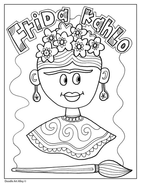 Hispanic Heritage Month - Classroom Doodles Hispanic Heritage Month Activities For Kinder, Frida Kahlo Art Projects For Preschool, Hispanic Heritage Month Coloring Sheets, Hispanic Heritage Month Art For Kids, Hispanic Heritage Month Free Printables, Frida Kahlo Coloring Page, Frida Kahlo Preschool Activities, Hispanic Heritage Crafts For Kids, Hispanic Heritage Month Worksheets