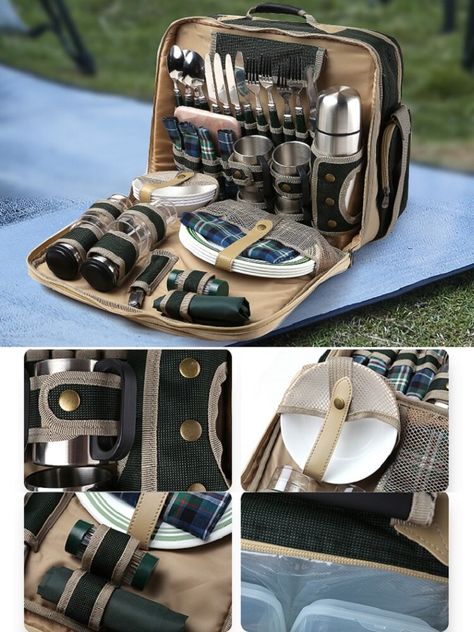 Portable 4 Persons Picnic Backpack Set Outdoor Camping Travel BBQ Picnic Bags Lunch Bag With Outdoor Camping Tableware Cup Set _ - AliExpress Mobile Picnic Backpack, Bbq Picnic, Backpack Set, Picnic Set, Picnic Bag, Patio Designs, Backpack Travel, Backyard Patio Designs, Cup Set