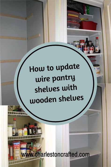 Time to upgrade your pantry! Here is how to remove old metal wire shelving and replace it with simple and clean wooden shelving. Replace Pantry Shelves, Replacing Pantry Shelves, Diy Pantry Shelves Over Wire, Pantry Wire Shelf Makeover, Turn Wire Shelves Into Wood, Replace Wire Shelving In Closet, Upgrade Wire Shelves In Pantry, Pantry Wood Shelves Over Wire, Replacing Wire Shelves In Pantry