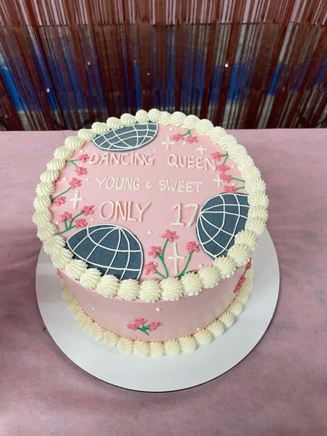 Mamma Mia Pink Aesthetic, Pink Dancing Queen Cake, Dancing Queen Cake Pink, Dancing Queen Only 17 Cake, Pink 17th Birthday Cake, Dancing Queen 17th Birthday, Dancing Queen Cake, Dancing Queen Party, Queens Birthday Cake