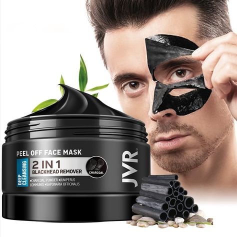 JVR Peel Off Face Mask, Blackhead Remover Mask for Men, Charcoal Peel Off Black Mask, Facial Mask Purifying and Deep Cleansing for All Skin Types 4.23 OZ Black Peel Off Mask, Peel Off Face Mask, Blackhead Remover Mask, Face Mask For Blackheads, Black Head Remover Mask, Deep Clean Pores, Mask For Men, Green Tea Mask, Peel Off Mask