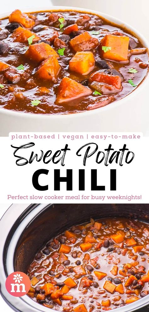 Sweet Potato Chili Crockpot, Gluten Free Chili Recipe, Cooked Sweet Potatoes, Black Bean Chili Recipe, Beans Recipe Crockpot, Sweet Potato Black Bean Chili, Beans In Crockpot, Gluten Free Chilli, Potato Chili