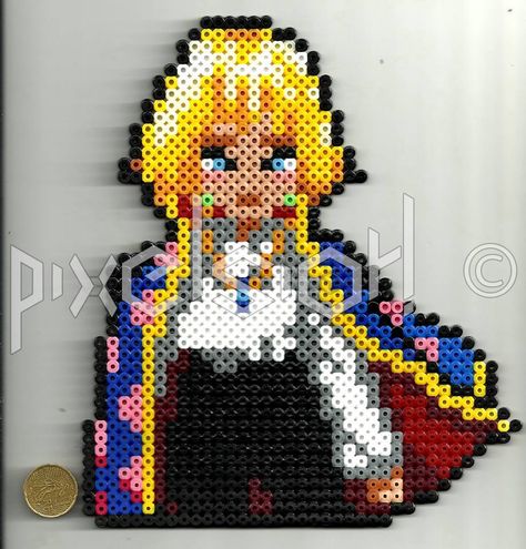 Howl Pendragon from Howl's Moving Castle. Played with a sprite and ended up with something new... although very Super Saiyan-ish. Check out more at http://facebook.com/pixelsior Perler Beads Howls Moving Castle, Howls Moving Castle Perler, Howls Moving Castle Perler Bead, Howls Moving Castle Pixel Art, Howl Pendragon, Perler Projects, Modele Pixel Art, Perler Creations, Melty Bead Patterns