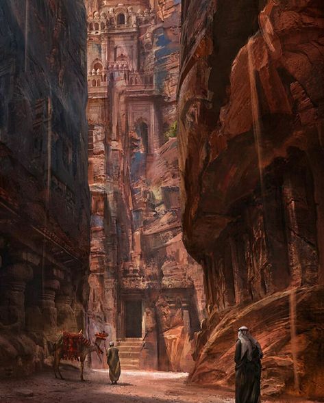 Eddie Mendoza, Canyon City, Steampunk Illustration, Water Temple, Desert Environment, Fantasy City, Fantasy Places, Scene Design, Environment Concept Art