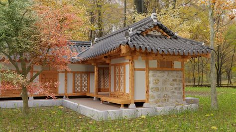 ArtStation - Korean Traditional House Hanok, Munsu Kim Korean House Layout, Korean House Exterior, Korean House Design, Hanok House, Inspiration Reference, Korean Traditional House, Traditional Korean House, Korean Architecture, Korean House