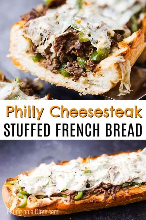 Cheesesteak Bread, Bread Meals, Stuffed French Bread, Recipes Sandwiches, French Bread Recipe, Sweet Potato Fries Baked, French Bread Pizza, Cheese Steak Sandwich, Cheese Steak