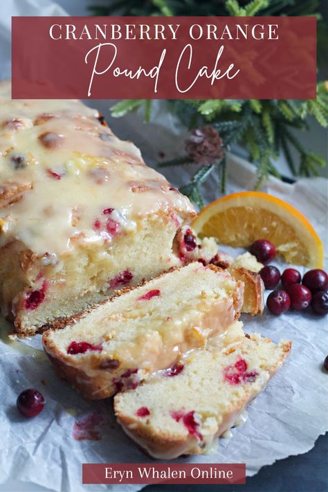 Celebrate the holidays with this Cranberry Orange Pound Cake! Bursting with juicy cranberries, fresh orange zest, and a sweet citrus glaze, it's the perfect festive treat. Easy to make and irresistibly moist, this cake is a must for Christmas or any seasonal gathering. Pin it now! Orange Cranberry Pound Cake, Cranberry Orange Desserts, Cranberry Pound Cake, Cranberry Orange Pound Cake, Orange Recipes Dessert, Citrus Glaze, Cranberry Orange Cake, Orange Pound Cake, Moist Pound Cake