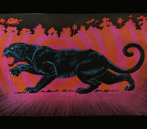 Psychedelic Vintage 1960s Blacklight Poster Black Panther Blacklight Posters, Panther Art, Black Panther Art, Black Light Posters, Arte Inspo, Black Panther, Panther, Painting & Drawing, Art Wallpaper