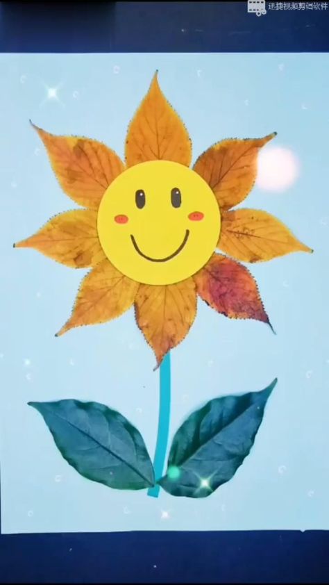 Draw A Sunflower, Fall Arts And Crafts, Toddler Arts And Crafts, Hand Crafts For Kids, Leaf Crafts, Diy Decor Ideas, Daycare Crafts, Diy Crafts For Kids Easy, Fall Crafts For Kids