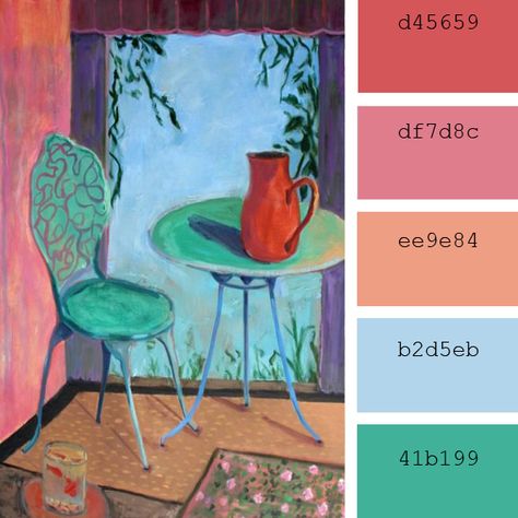 Henri Matisse - goldfish with blu table and chair COLOR PALETTE Henri Matisse Color Palette, Matisse Colour Palette, Impressionist Color Palette, Matisse Color Palette, Lisbon Color Palette, Matisse Palette, Matisse Background, Matisse Goldfish, Color Theory Painting