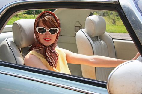 https://flic.kr/p/75ZKHa | The Cherry Closet vintage website styling. Scarf Aesthetic, Car Outfit, Head Scarf Styles, How To Wear Scarves, Look Vintage, Mirrored Sunglasses Women, Scarf Hairstyles, Square Scarf, Head Scarf