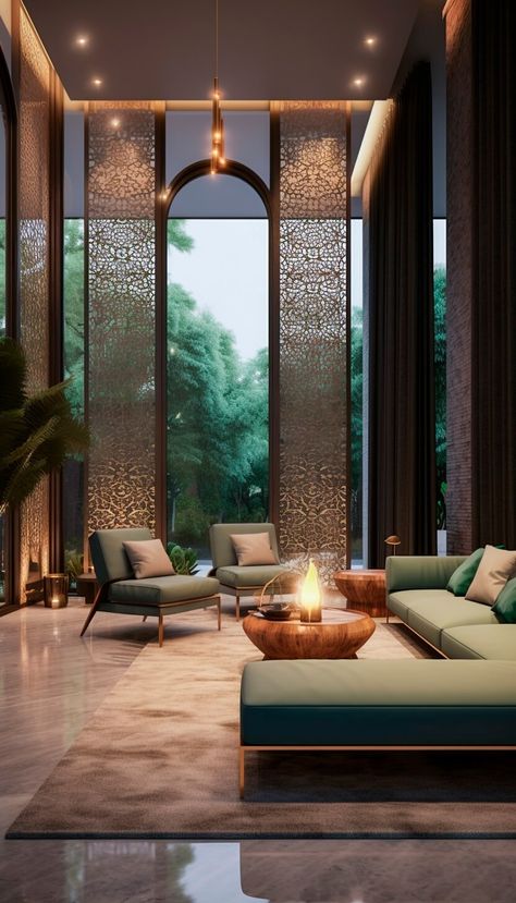 Persian Green Villa by Delnia Yousefi|Visualization Traditional Living Room Decor Ideas Interior Design, Persian House Design, Hotel Outdoor Design, Indian Villa Interior Design, Persian House Interior, Iranian Interior Design, Persian Elements, Persian Interior Design, Design Bedroom Aesthetic