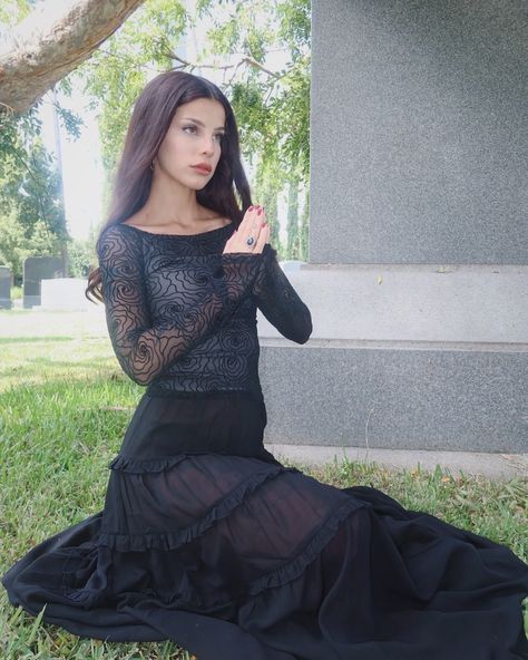 dream girl @the_lovewitch__ in the neira top & norah skirt Love Witch Outfit, The Love Witch Outfits, Gothic Poses, Gothic Summer, Graveyard Girl, Girly Goth, No Ordinary Girl, Witchy Outfits, Gothic Princess