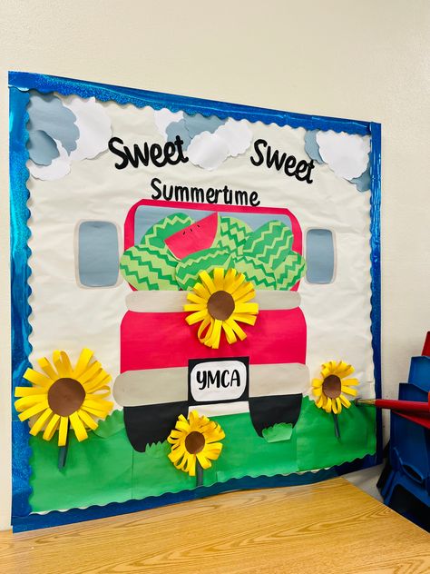 Classroom Bulletin Board Summertime Sunny Bulletin Board Ideas, June Bulletin Board Ideas Summer, June Classroom Decorations, Summer Work Bulletin Board Ideas, Pre K Summer Bulletin Boards, Sweet Summer Bulletin Board Ideas, Prek Summer Bulletin Board Ideas, Summer Classroom Board Ideas, July Bulletin Boards For Daycare