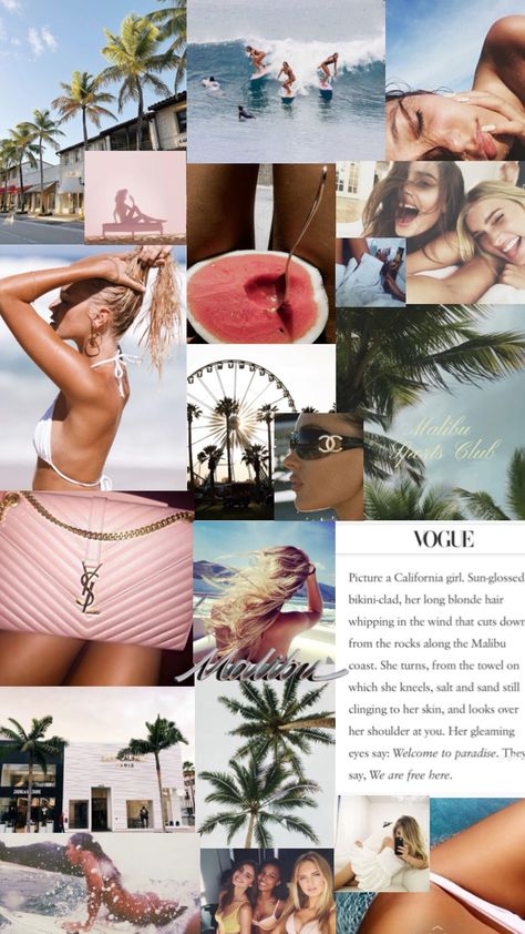 Malibu barbie #malibubarbie #malibu #summer #california #californiagirl Summer California, Barbie Aesthetic, Malibu Barbie, Palm Trees, Trees, California, Collage