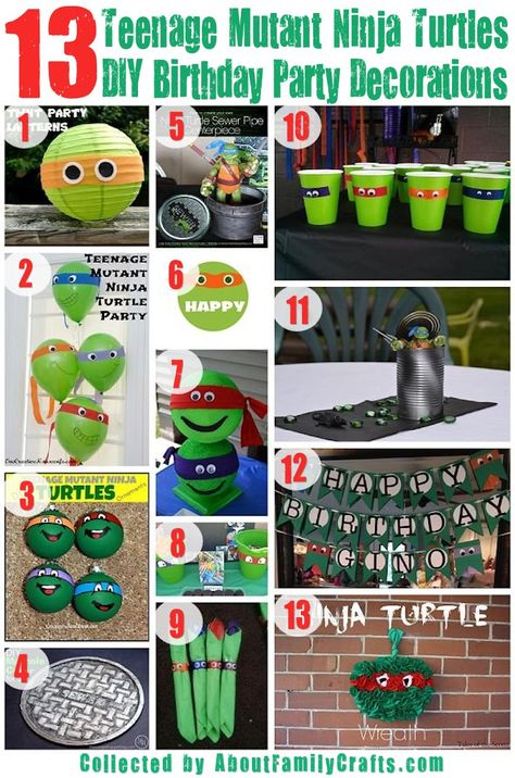 75+ DIY Teenage Mutant Ninja Turtles Birthday Party Ideas | About Family Crafts Diy Ninja Turtle Party, Ninja Turtle Room Decor, Tmnt Party Decorations, Ninja Turtle Birthday Decorations, Turtle Birthday Decorations, Teenage Mutant Ninja Turtles Birthday, Ninja Turtles Birthday, Mutant Ninja Turtles Party, Turtle Birthday Parties