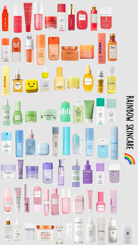 Rainbow skincare🌈🪩🫶🏼 #skincare #viral #preppy #preppyaesthetic #fypshuffle #fyp #rainbow #rainbowskincare #f4f Rainbow Skincare, Skin Care Brands, Skin Care, Rainbow, Skin