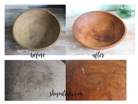 How to Refresh a Wooden Dough Bowl - Shop at Blu Cranberry Orange Shortbread Cookies, Dough Bowls, Wooden Dough Bowl, Orange Paint, Dark Walnut Stain, Dough Bowl, Dark Stains, Natural Wood Finish, Raw Wood