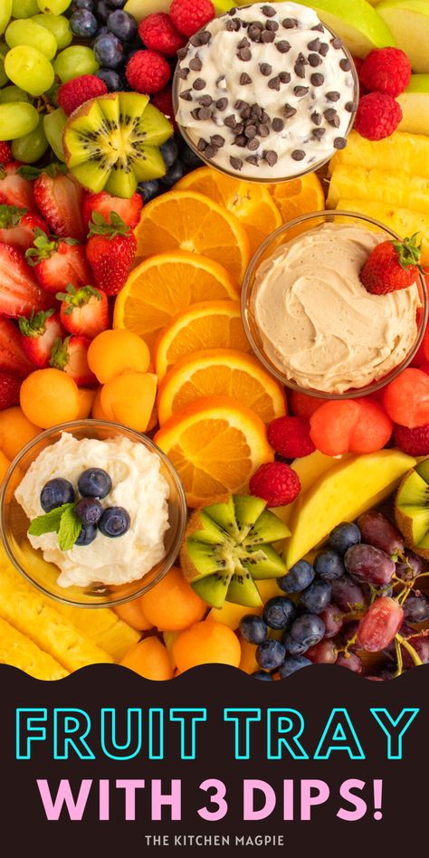 How to prepare fruit for a fresh fruit platter, and three delicious recipes for different fruit dips to serve on the platter. Dip For Fruit Tray, Fresh Fruit Platter, Dip For Fruit, Thanksgiving Fruit, Best Dip, Fruit Dips, Party Dip Recipes, Fruit Platter Designs, Fruit List