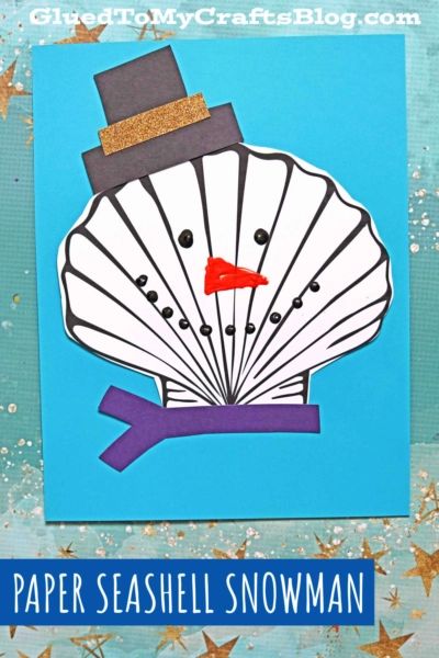 Paper Seashell Snowmen - Kid Craft Idea For Winter Wonderland Diy Decor, Christmas In July Crafts, Lobster Crafts, Christmas Art For Kids, December Crafts, Beyond Borders, Christmas Bulletin, Santa Crafts, Tropical Christmas