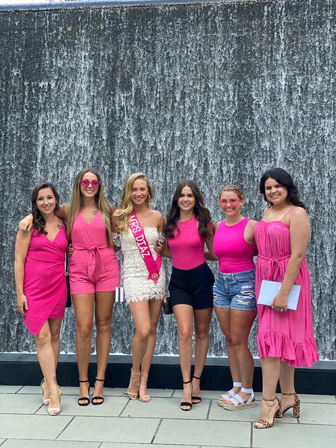 All Pink Bachelorette Outfits, Hot Pink Bachelorette Party Outfit, Pink Bachelorette Outfit, Colorful Bachelorette Party Outfits, West Palm Beach Bachelorette, Pink Bachelorette Party Outfit, Hot Pink Bachelorette Party, Hot Pink Outfit Ideas, Palm Beach Bachelorette