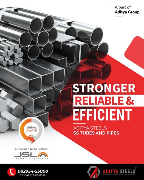 Our products are Stronger, Reliable & Efficient. Aditya Steel SS tubes and pipes. *Available grades: 202, 304, 316, 316L, 22.23 mm (O.D.) 👉For more information call us 📱 @ 82954-55000 or visit us at- www.adityasteels.in . . . . . #stainlesssteel #stainlesssteelproducts #quality #qualityproducts #steel #AdityaSteels Steel Advertising Design, Steel Poster Design, Advertising Campaign Design, Simple Website Design, Stainless Steel Fabrication, Industrial Design Portfolio, Graphic Design Portfolio Inspiration, Cmf Design, Bottle Design Packaging