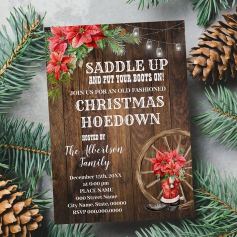 Country Christmas Theme Party, Western Christmas Party Ideas, Christmas Hoedown Party, Country Christmas Invitations, Cowboy Christmas Party, Western Christmas Party, Southwest Christmas, Valentines Dance, Parties Themes