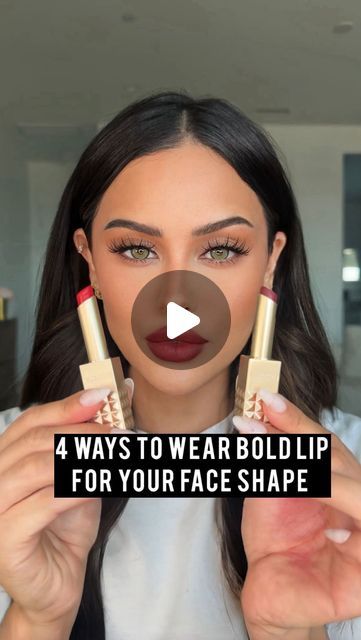 Christen Dominique on Instagram: "4 bold ways to wear a bold lip 💋for your face shape using the @valentino.beauty New Spike Buttery Matte Lip Colour Which one is yours? Available @sephora 

#valentinobeautypartner #valentinobeauty #lipstick #boldlips #makeup #makeuptutorial #makeuphacks #spikeupyourlife" Bold Lipstick Makeup Looks, Soft Red Lip Makeup Look, Berry Lip Makeup Look, Burgundy Lips Makeup, Lipstick Tutorial Video, Berry Lips Makeup, Bold Lipstick Makeup, Christen Dominique, Bold Lip Makeup