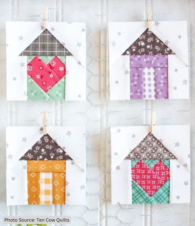 Top 10 Free House Quilt Patterns (+8 Bonus Patterns For Sale) Tiny Houses Quilt Pattern, Mini House Quilt, Free House Quilt Block Patterns, Wonky Houses Quilt Patterns Free, Angel Quilt Patterns Free, Fpp House Pattern, Quilts With Houses Patterns, Gingerbread House Quilt Block Pattern, Tiny House Quilt Block Pattern Free