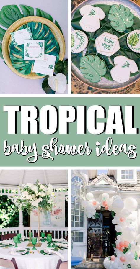 Tropical Baby Shower Ideas, Baby Time Capsule, Hawaiian Baby Showers, Luau Baby Showers, Baby Shower Sweets, Neutral Shower, Outside Baby Showers, Tropical Baby Shower, Luau Theme