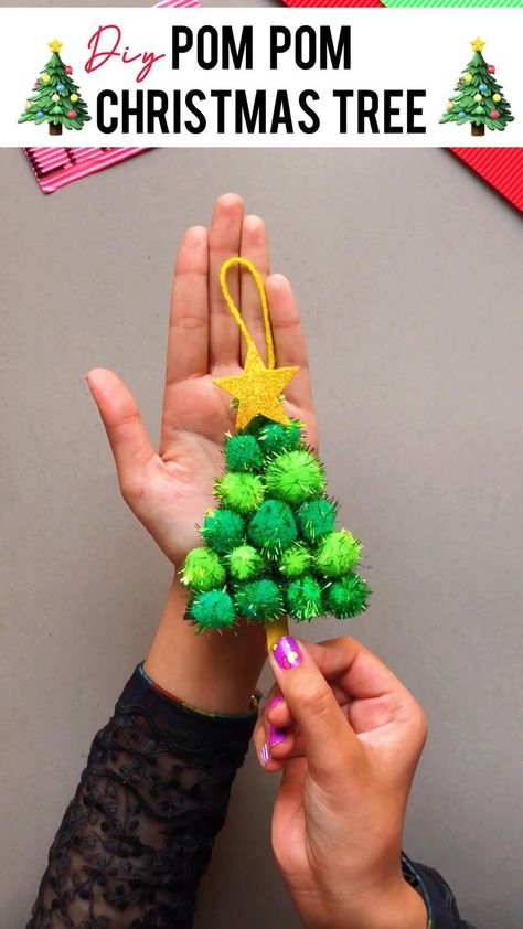 Cute pom pom Christmas DIY tree for preschoolers to learn this year | Diy christmas tree, Decorative pom-poms, Paper pom pom Diy Christmas Tree Paper, Christmas Diy Tree, Christmas Pom Pom Crafts, Christmas Tree Paper, Pom Pom Christmas, Pinterest Cute, Preschool Christmas Activities, Everyday Crafts, Paper Pom Pom