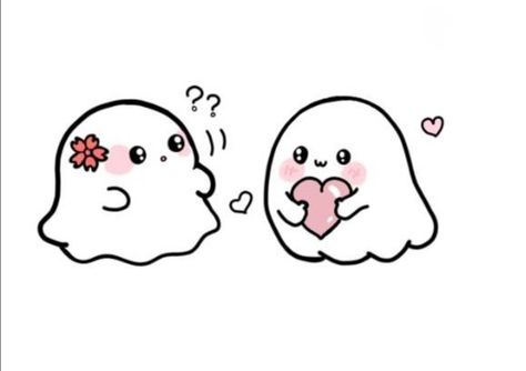 Best Friends Drawings Easy, Cute Stickers For Friends, Cute Ghost Couple Drawing, Cute Pair Dp, Cute Couple Cartoon Art, Ghost Cute Drawing, Cartoon Ghost Cute, Cute Couple Doodles, Cute Ghost Drawings