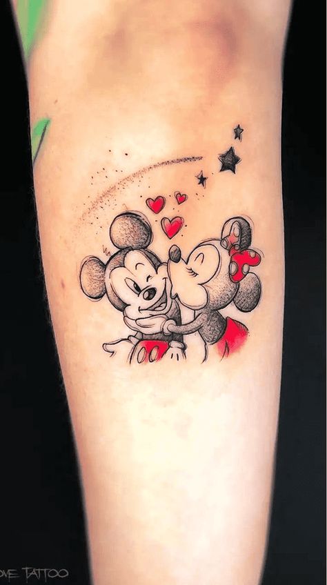 Mickey And Minnie Tattoos Couples, Disney Couples Tattoos, Mickey And Minnie Tattoo, Small Disney Tattoo Ideas, Tattoo Parejas, Disney Tattoos Mickey, Tiny Disney Tattoo, Cinderella Tattoo, Simple Unique Tattoos