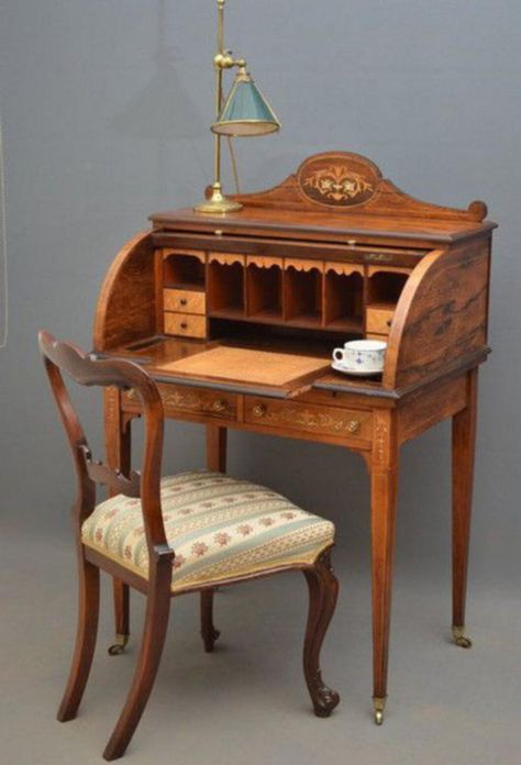 Edwardian Room, Study Table, Antique Writing Desk, Table Ideas, Desk And Chair, Victorian Furniture, Antique Desk, Therapy Room, Furniture Showroom