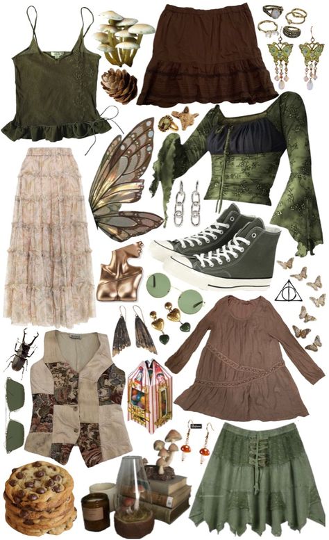 Garden Fairy Core Outfits, Forest Core Outfits Grunge, Earthy Aesthetic Clothes, Forest Fairy Aesthetic Outfit, Clothing Genres, Trilogy Tour Outfit Ideas, Dark Fairy Core Outfits, Nature Inspired Outfits, Average Body Type