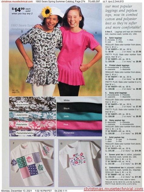 1993 Sears Spring Summer Catalog, Page 274 - Catalogs & Wishbooks 1993 Fashion, Checked Leggings, 80s And 90s Fashion, 1990s Fashion, Christmas Catalogs, Solid Leggings, Fashion Catalogue, 90s Fashion, Combed Cotton