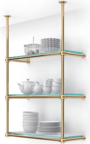 Shelving — Katonah French Bistro Shelves, Bistro Shelves, Bistro Shelving, Brass Shelving, Custom Shelving, Shelving Design, Home Bar Designs, Wall Mounts, Shelving Units