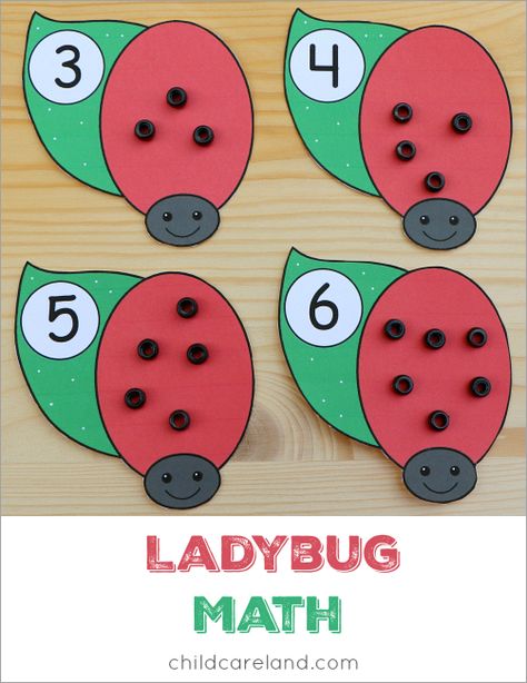 Ladybug math for counting and fine motor development. Ladybug Fine Motor Activities, Ladybug Counting Activity, Insect Math Preschool, Grouchy Ladybug Activities Preschool, The Grouchy Ladybug Activities Preschool, Ladybug Math, Preschool Bug Theme, Ladybugs Preschool, Math Template