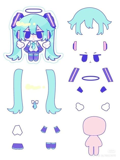 Miku Papercraft, Kawaii Diy Crafts, Miku Hatsune Chibi, Paper Doll Printable Templates, Paper Dolls Clothing, Paper Dolls Diy, Paper Toys Template, Kawaii Diy, Body Base Drawing