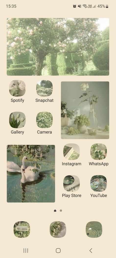 Sage Green Aesthetic Phone Theme, Sage Phone Theme, Aesthetic Green Phone Layout, Phone Themes Aesthetic Green, Green Phone Theme Aesthetic, Green Themed Homescreen, Ethereal Iphone Layout, Cute Phone Themes Green, Green Phone Case Ideas