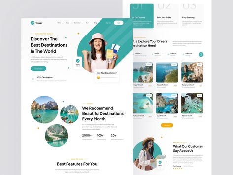 Traver - Travel Landing Page by Andri. for Picko Lab on Dribbble Travel Landing Page, Travel Agency Website, Travel Website Design, Uiux Design, Website Design Layout, Never Stop Learning, Travel App, Travel Website, Travel Design